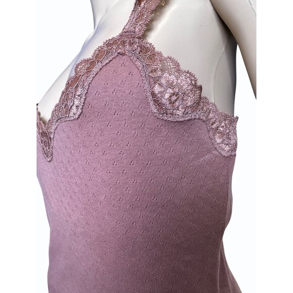 Moda International Pink Lace-Trimmed Camisole Top Medium 100% Cotton Coquette - Picture 14 of 15